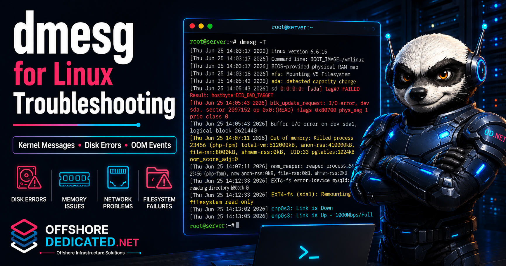 How to Use dmesg in Linux Diagnose Kernel and Hardware Errors How to Use dmesg in Linux Diagnose Kernel and Hardware Errors