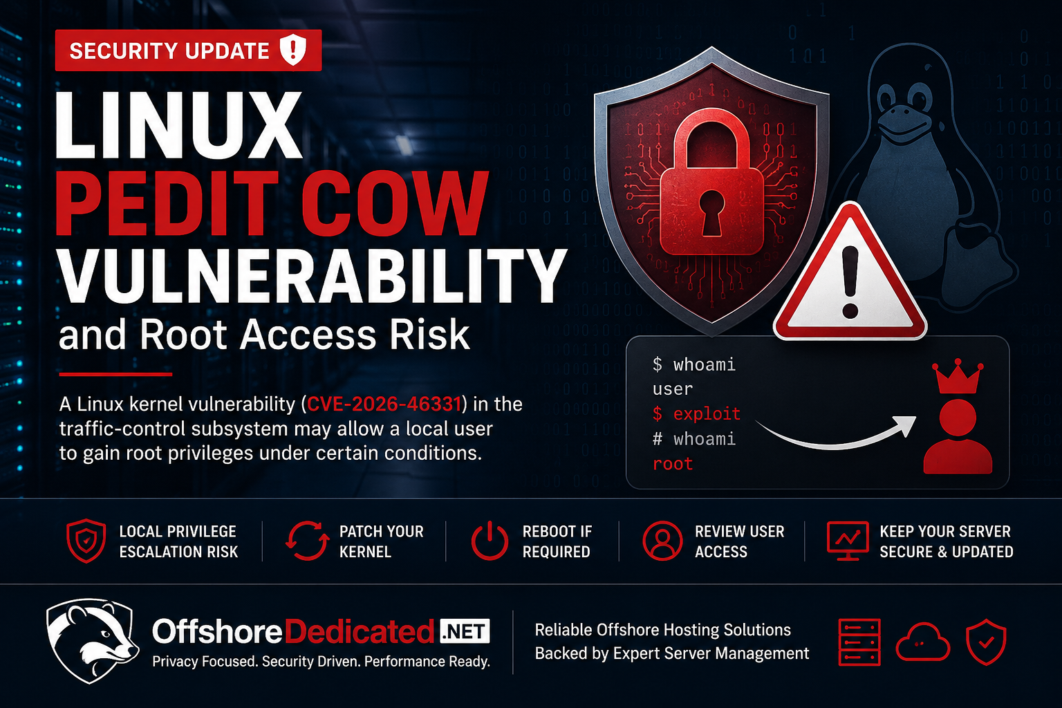 Security Update- Linux pedit COW Vulnerability and Root Access Risk (CVE-2026-46331) Security Update- Linux pedit COW Vulnerability and Root Access Risk (CVE-2026-46331)