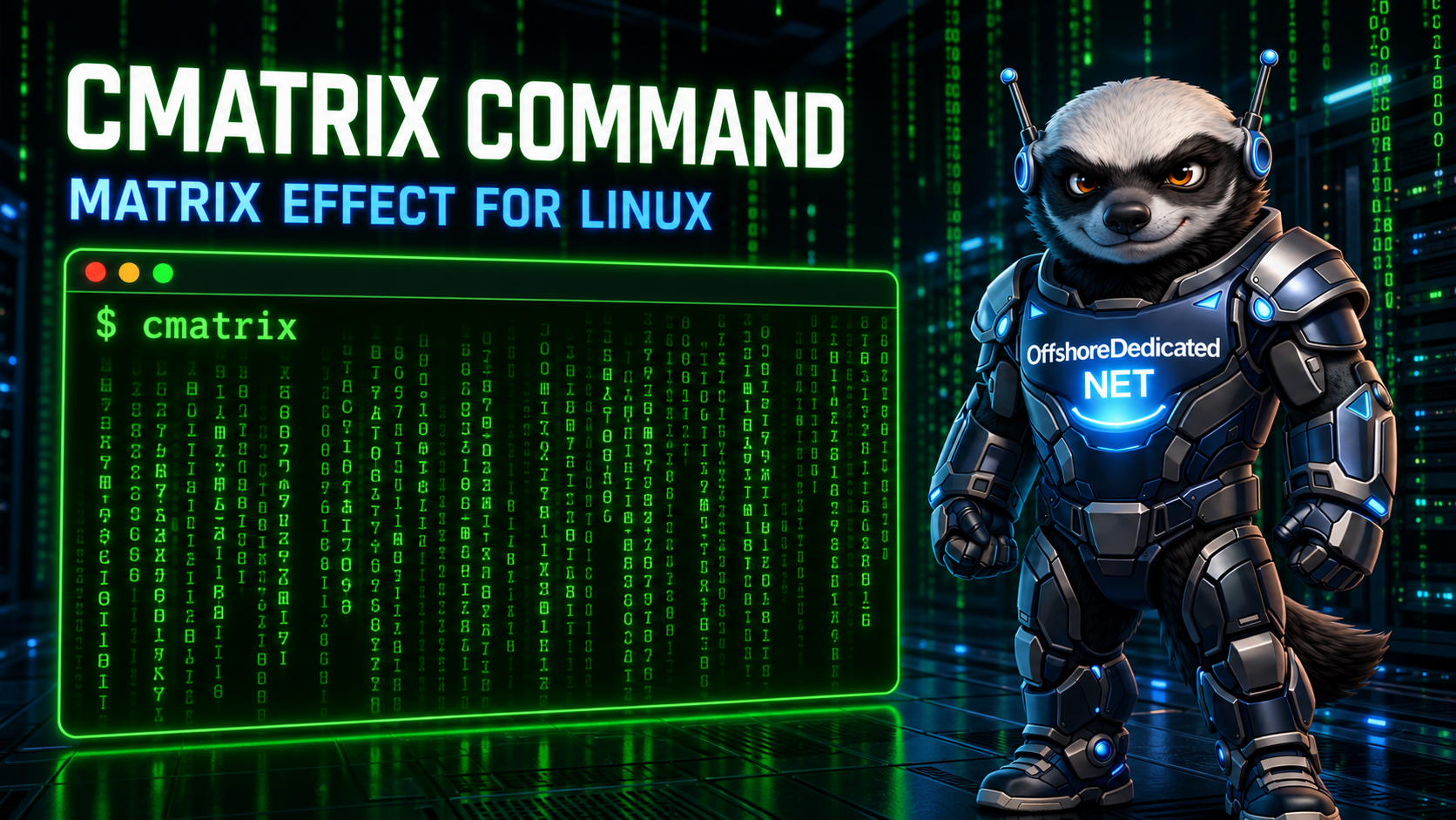 cmatrix Command for Linux cmatrix command displaying green digital rain in a Linux terminal